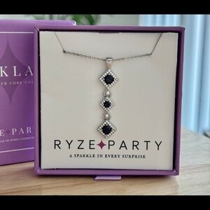 Ryze Party “Black Onyx CZ” Sterling Silver Drop Pendant Necklace